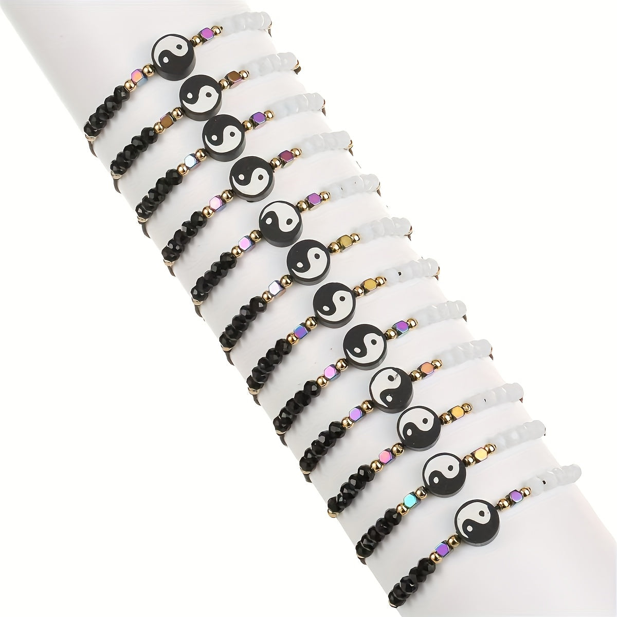 Black and White Tai Chi Bagua Design Bracelet for Couples