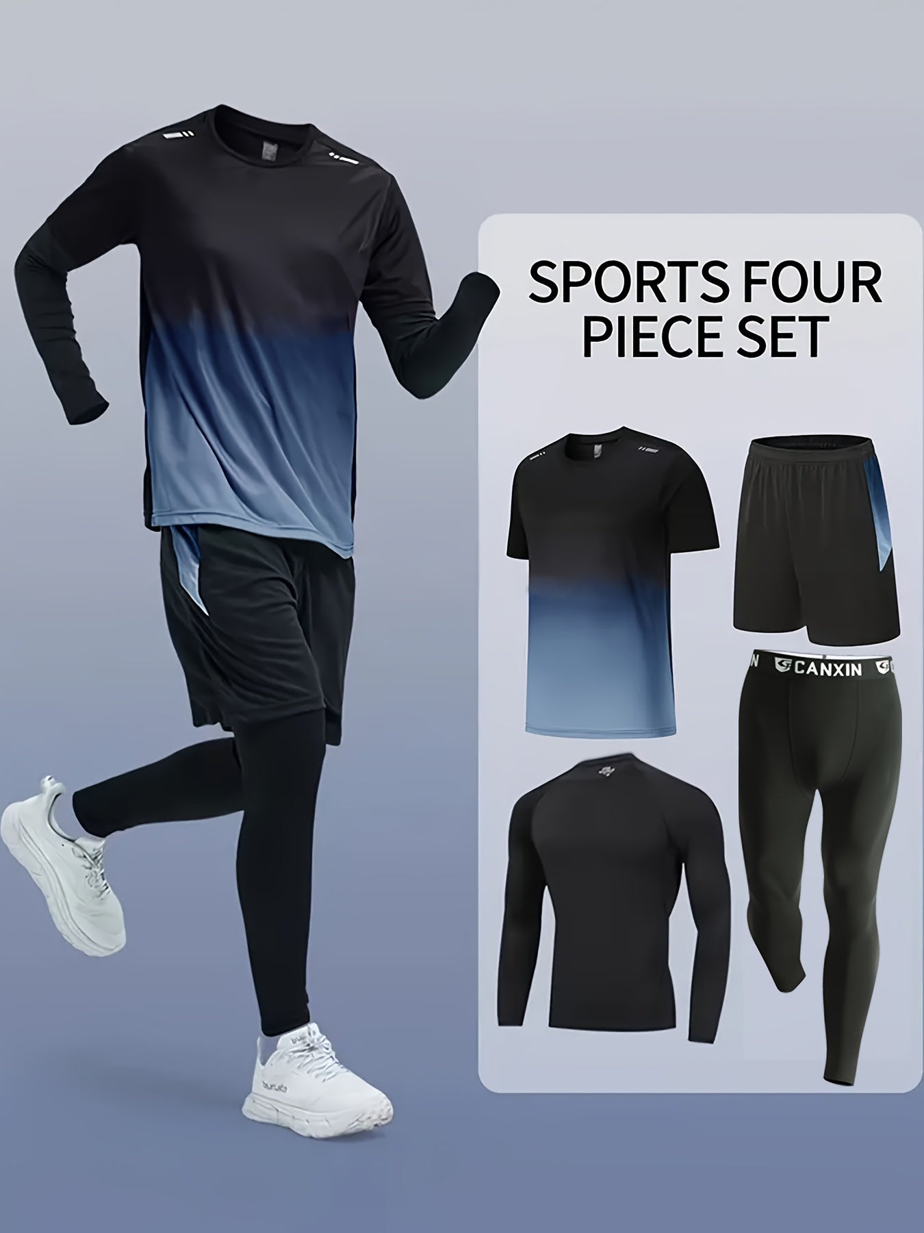 Men's Fitness Suit with Quick-Drying Polyester Shorts and Long-Sleeved Trousers for Outdoor Activities
