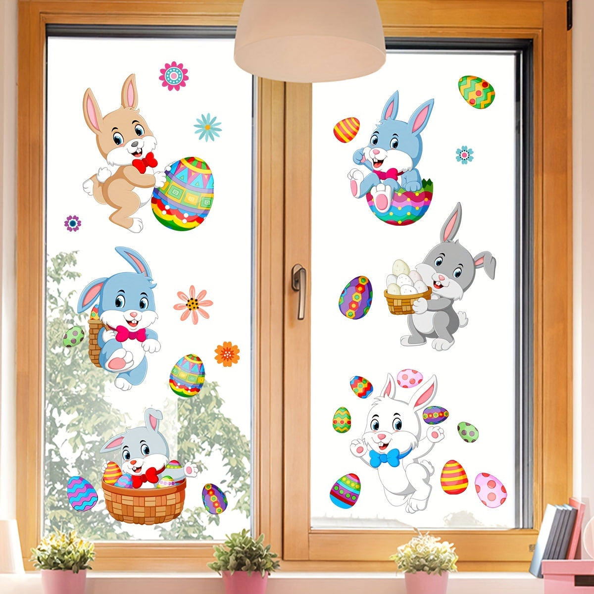 Set of 2 Easter Bunny and Egg Glass Window Stickers 20x30cm for Decor
