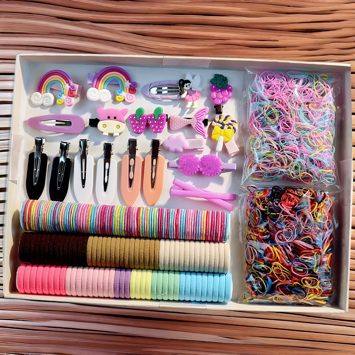 Women's Hair Accessory Set Includes Bowknot Clips Ties Loops for Daily and School Hairstyles