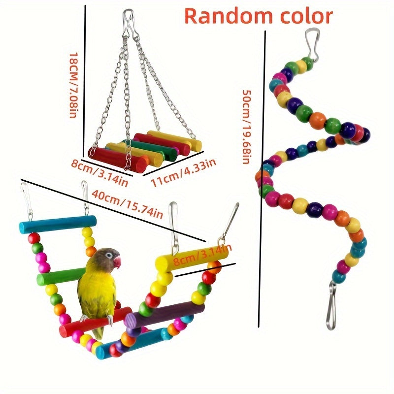 Bird Toy Set for Small and Medium Parrots Climbing Ladder Swing Bells Chew Toys 3-10 Pieces