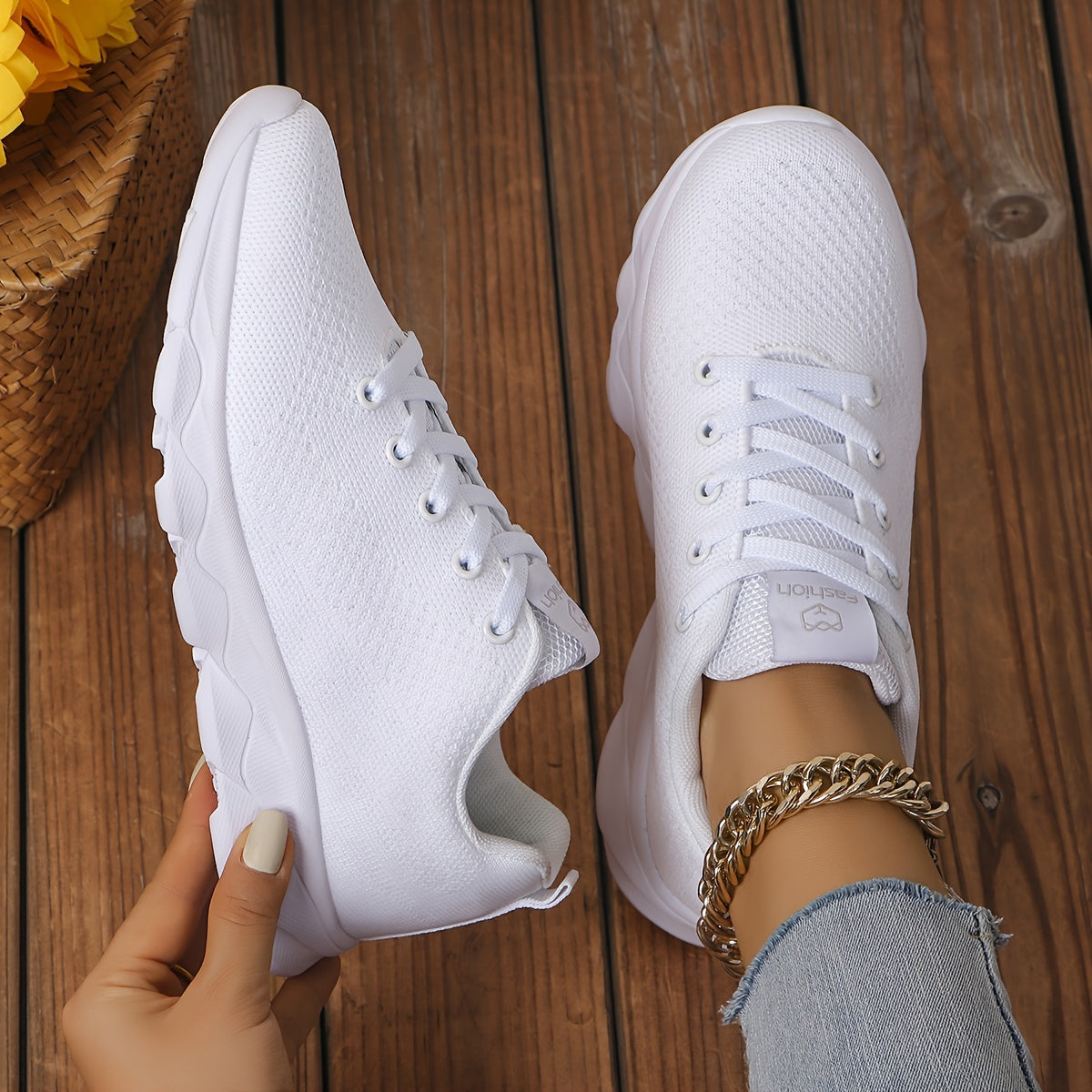 Women's Breathable Knitted Sneakers with Lace-Up Running Platform