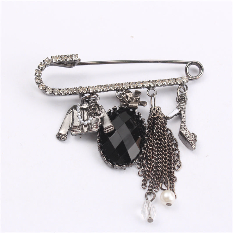 Women's Rhinestone Brooch Pin with High Heels and Coat Charms Stylish Fashion Accessory