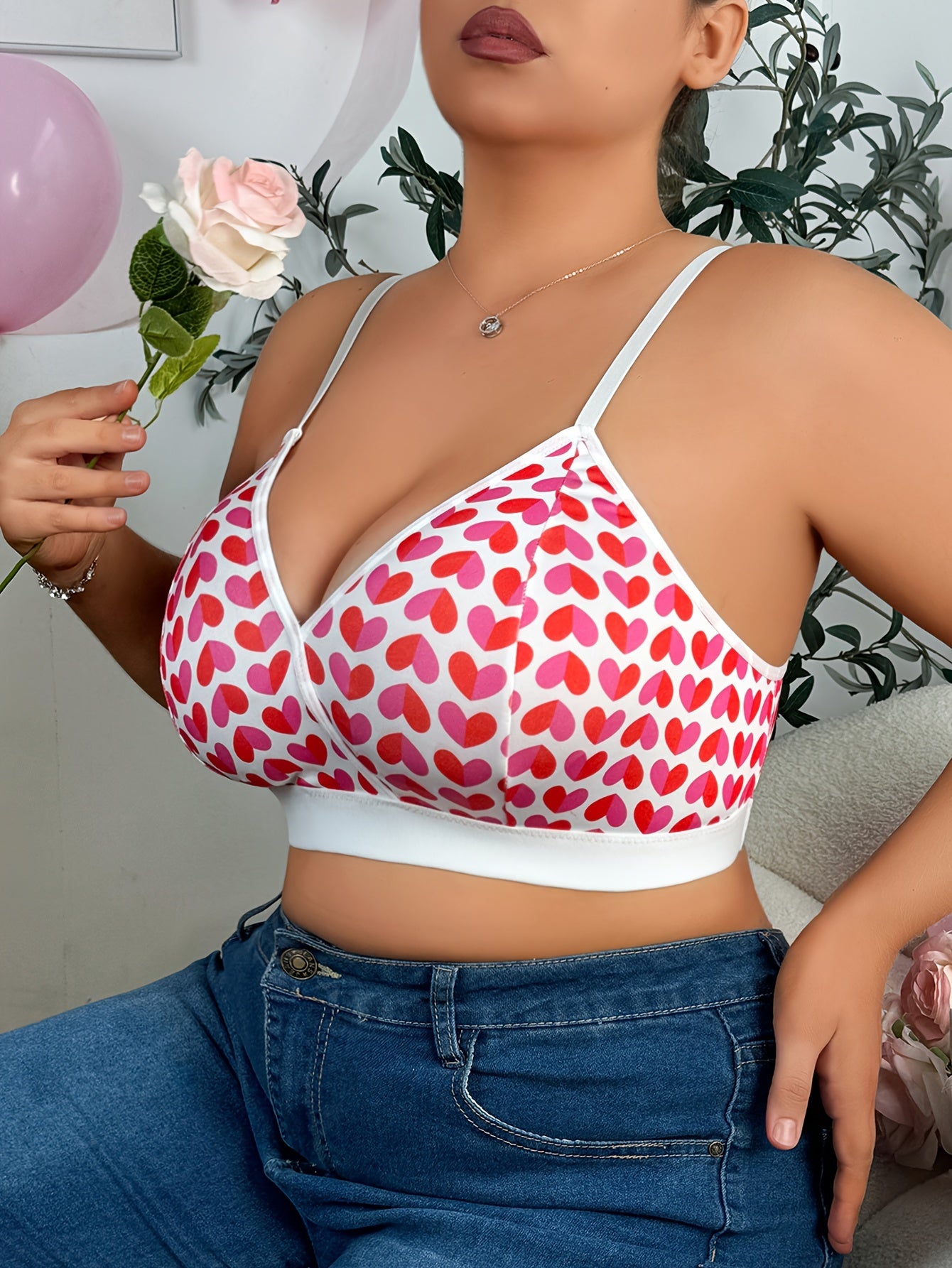 Plus-Size Lingerie Heart Print Tank Top Comfortable Cute Wear Over Outfits
