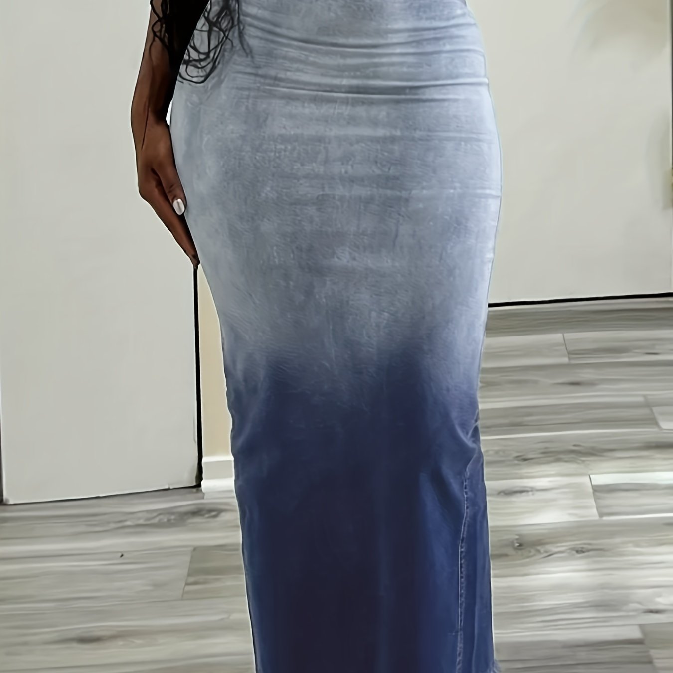 Women Blue Denim Midi Skirt High Waist Side Slit Summer Wear