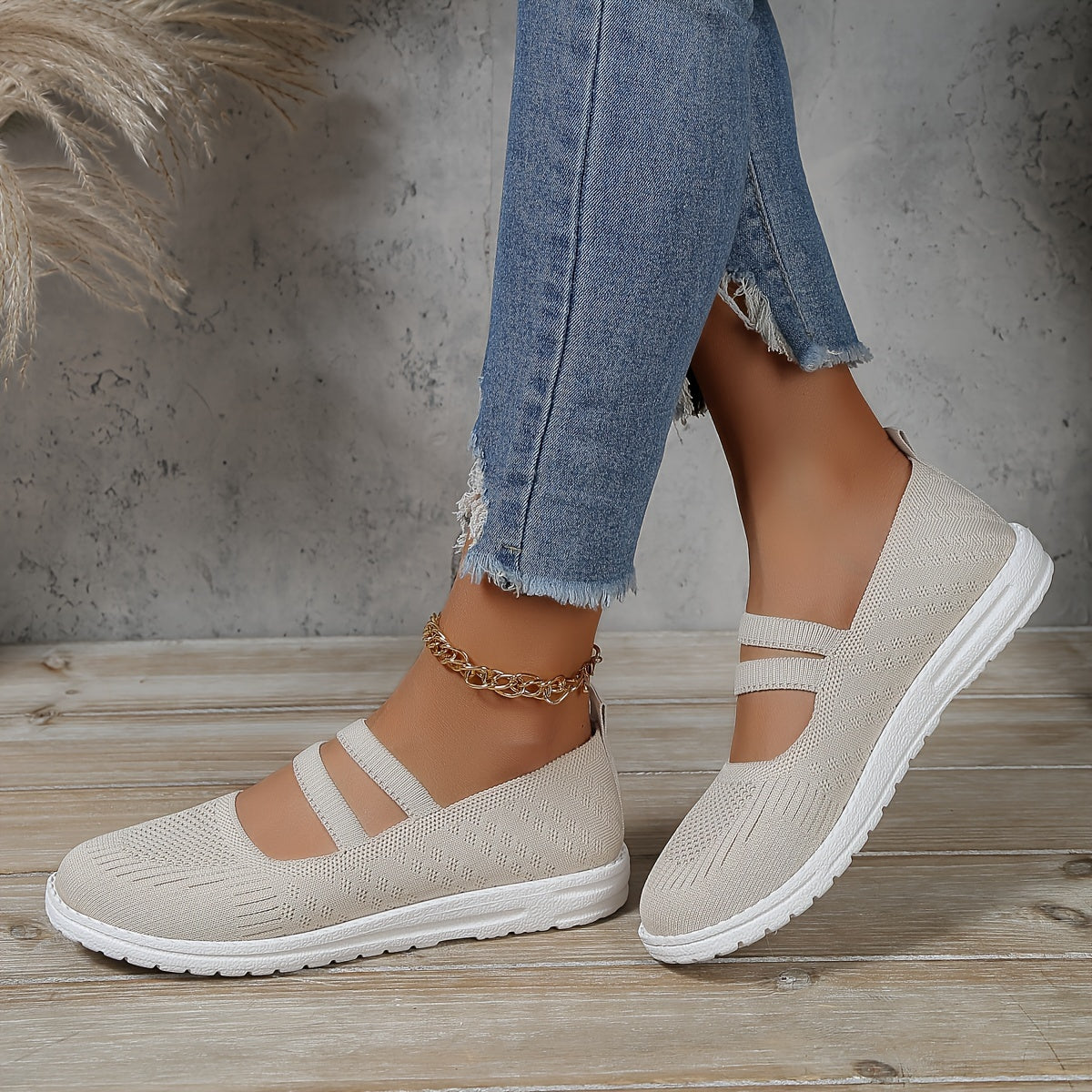 Women's Knitted Sneakers Ankle Band Lightweight Slip-On Walking Shoes