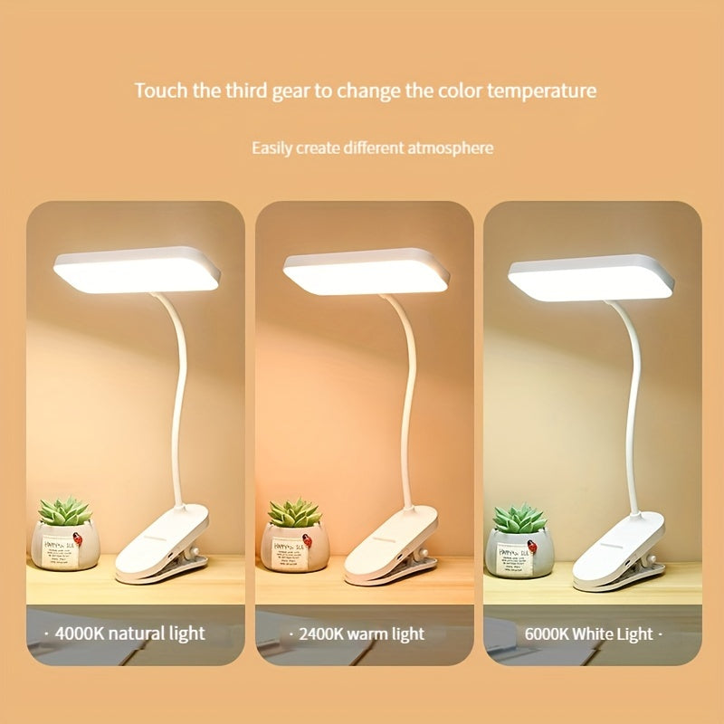 LED Desk Lamp Dimmable Adjustable Color Temperature Clip-On Touch Control Battery USB