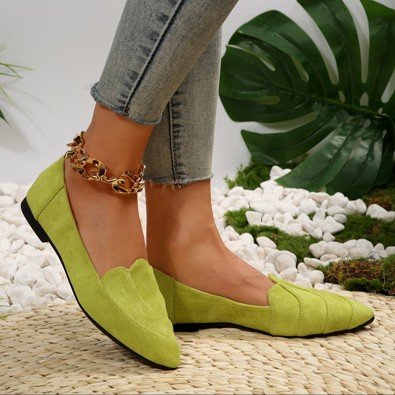 Women's Mary Jane Flats Pointed Toe Solid Color Lightweight PU Insole Rubber Sole