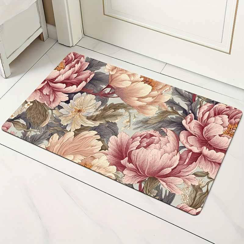 Plush Floral Area Rug 8mm Thick Soft Machine Washable Polyester for Living Room Bedroom Kitchen Bathroom