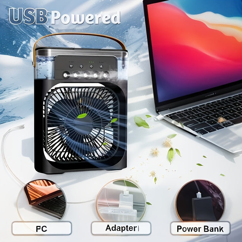 3 tezlikli USB zaryadlash uchun stol fanasi, sovutish bug'lari bilan ABS plastmassa, kompakt ofis va yotoqxona uchun