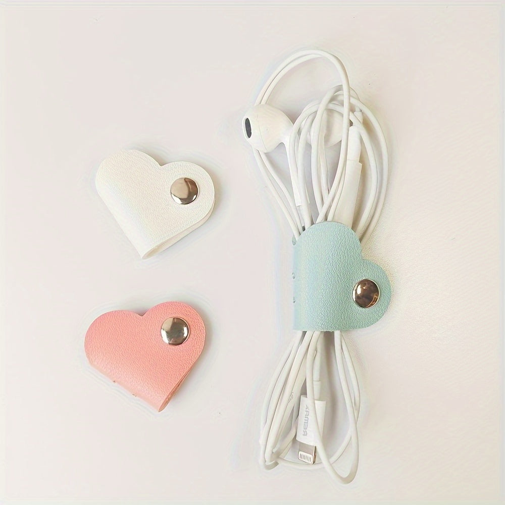 Heart-Shaped PVC Leather Cable Organizer Set for Headphones and Charging Cords