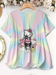 Camiseta de manga corta para mujer de algodón con gráfico de personaje de dibujos animados