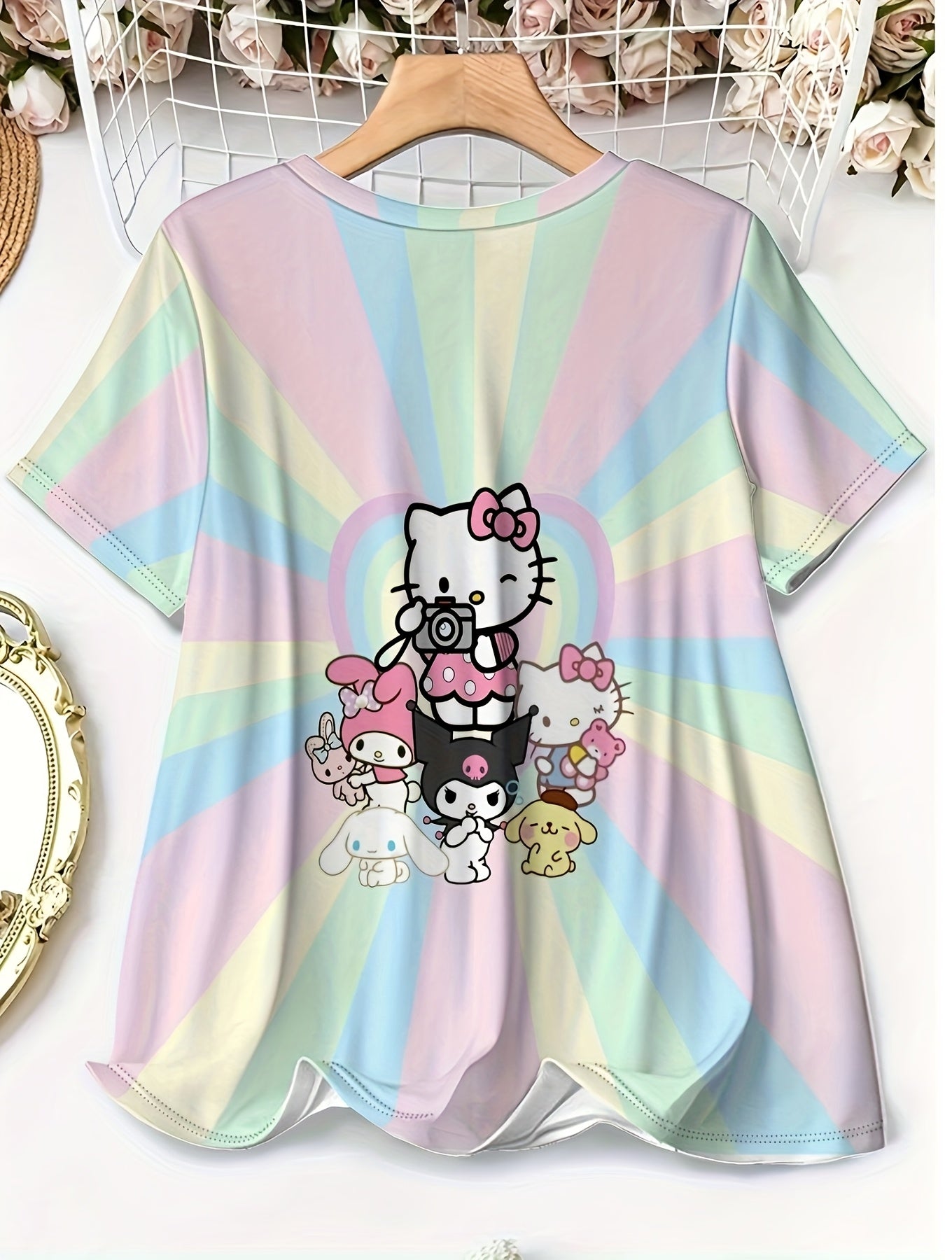 Camiseta de manga corta para mujer de algodón con gráfico de personaje de dibujos animados