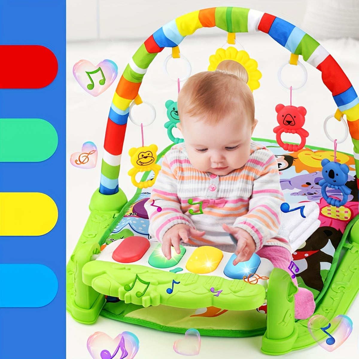 Baby Play Mat Pink Green Interactive Music Piano Educational Activity Center for Infants