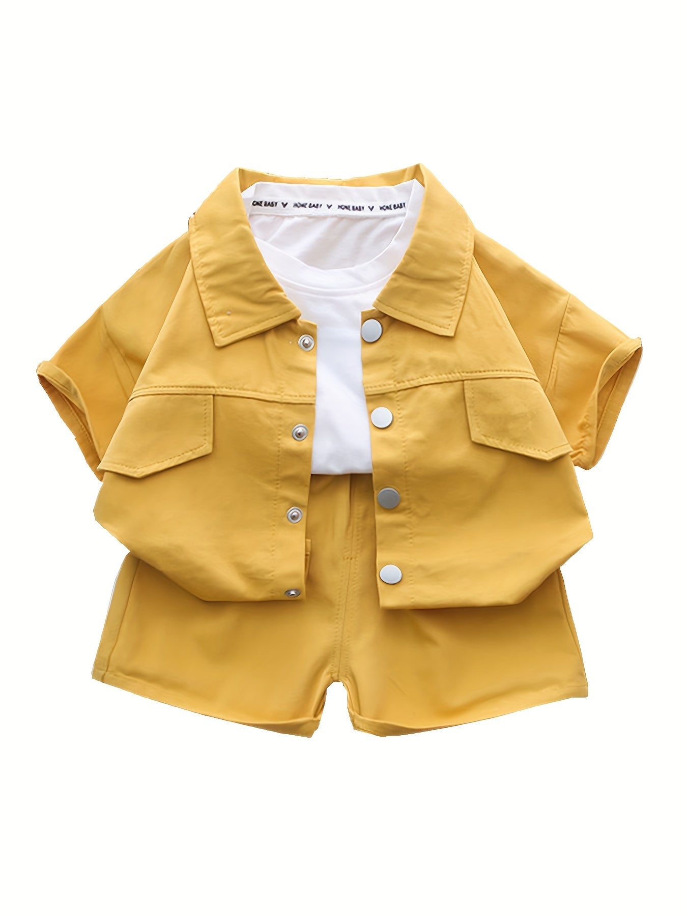 Boys Summer Cotton Shirt Set Short Sleeve Button-Up Lapel Shirt with Logo Shorts