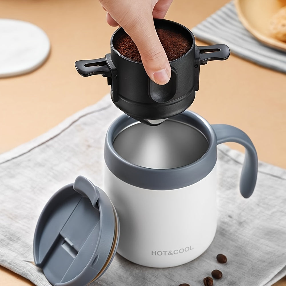 Cafetera portátil negra para vertido con diseño plegable y infusor de acero inoxidable reutilizable