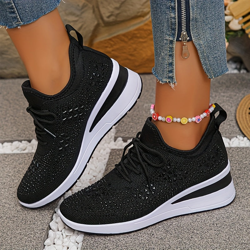 Women's White Platform Sneakers With Thick Sole & Cushioned Support