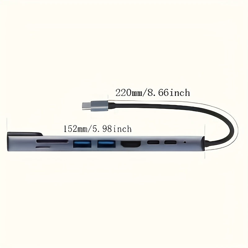 Multi-Functional USB-C Hub with Ethernet HDMI PD Charging and Card Reader