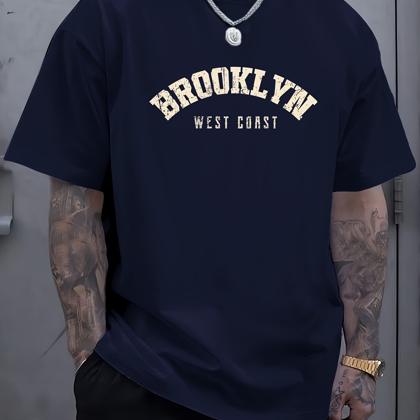 Katta o'lchamdagi erkaklar uchun BROOKLYN bosma T-ko'ylagi, katta va baland erkaklar uchun yozgi qisqa yengli T-ko'ylak.