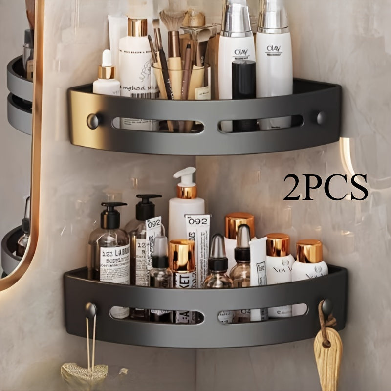Two-Piece Corner Shower Caddy Wall Mount Rust-Proof Plastic Organizer with Hooks