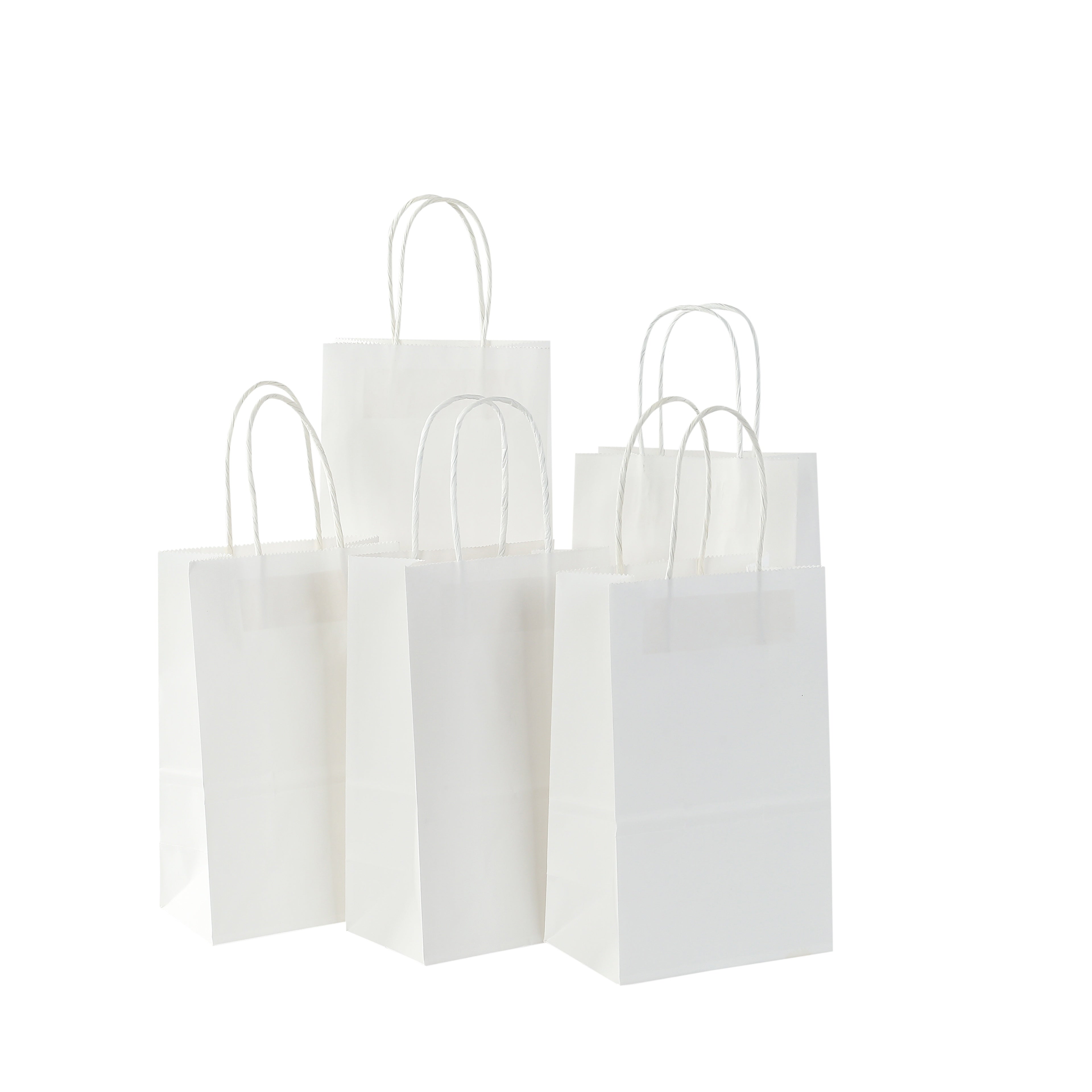 White Kraft Paper Tote Bags with Handles Set of 100 for Food Take Out Gift Wrapping