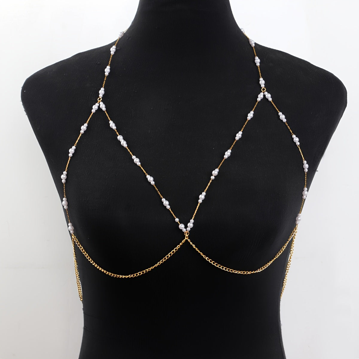 Women's Body Chain with Gold Imitation Pearls for Party and Night Out
