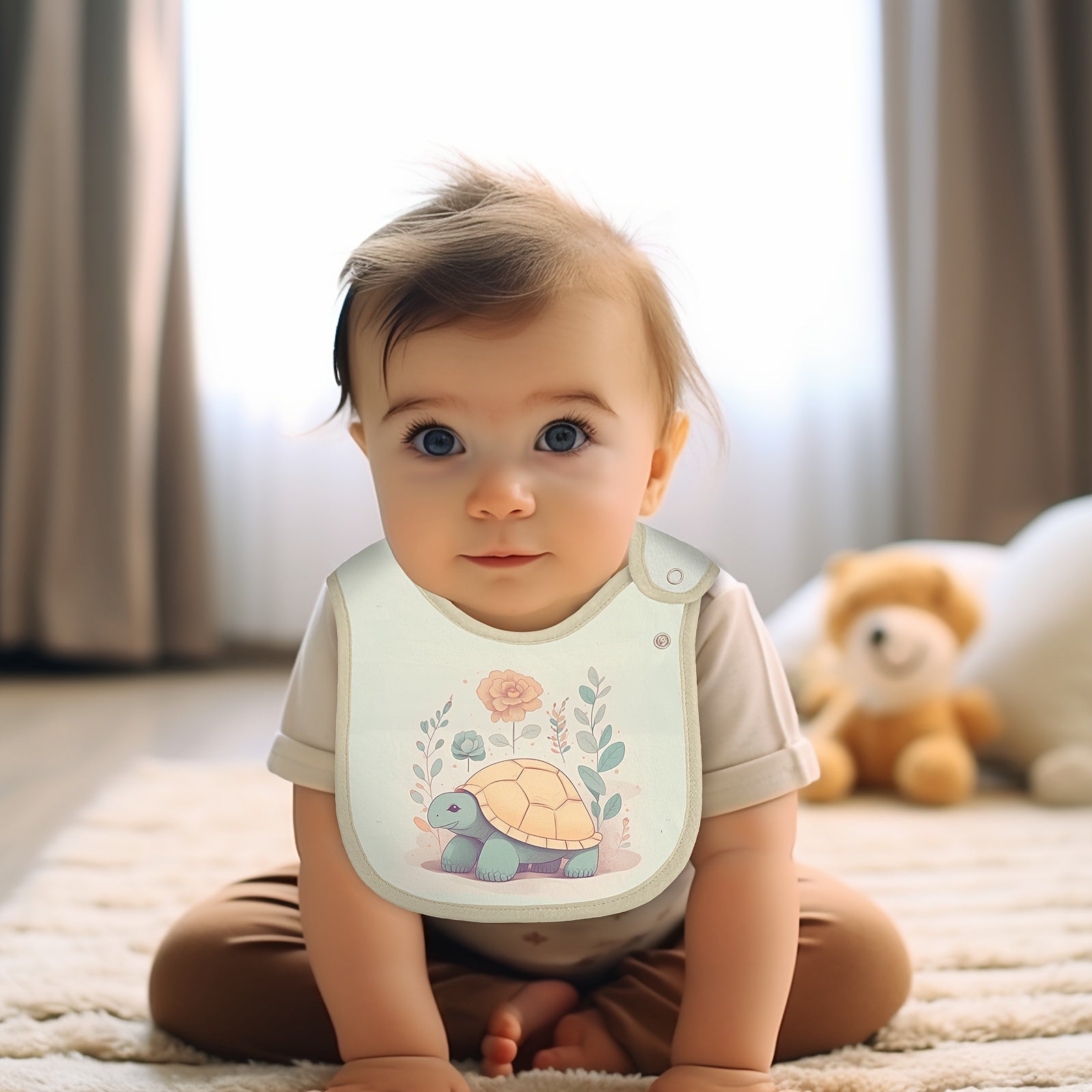 Set of 6 Waterproof Feeding Bibs for Boys and Girls Adjustable Snaps Cartoon Print