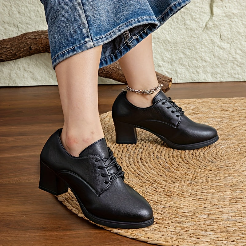 Women's Lace-Up Chunky Mid Heel Oxford Shoes Synthetic Upper Casual Formal