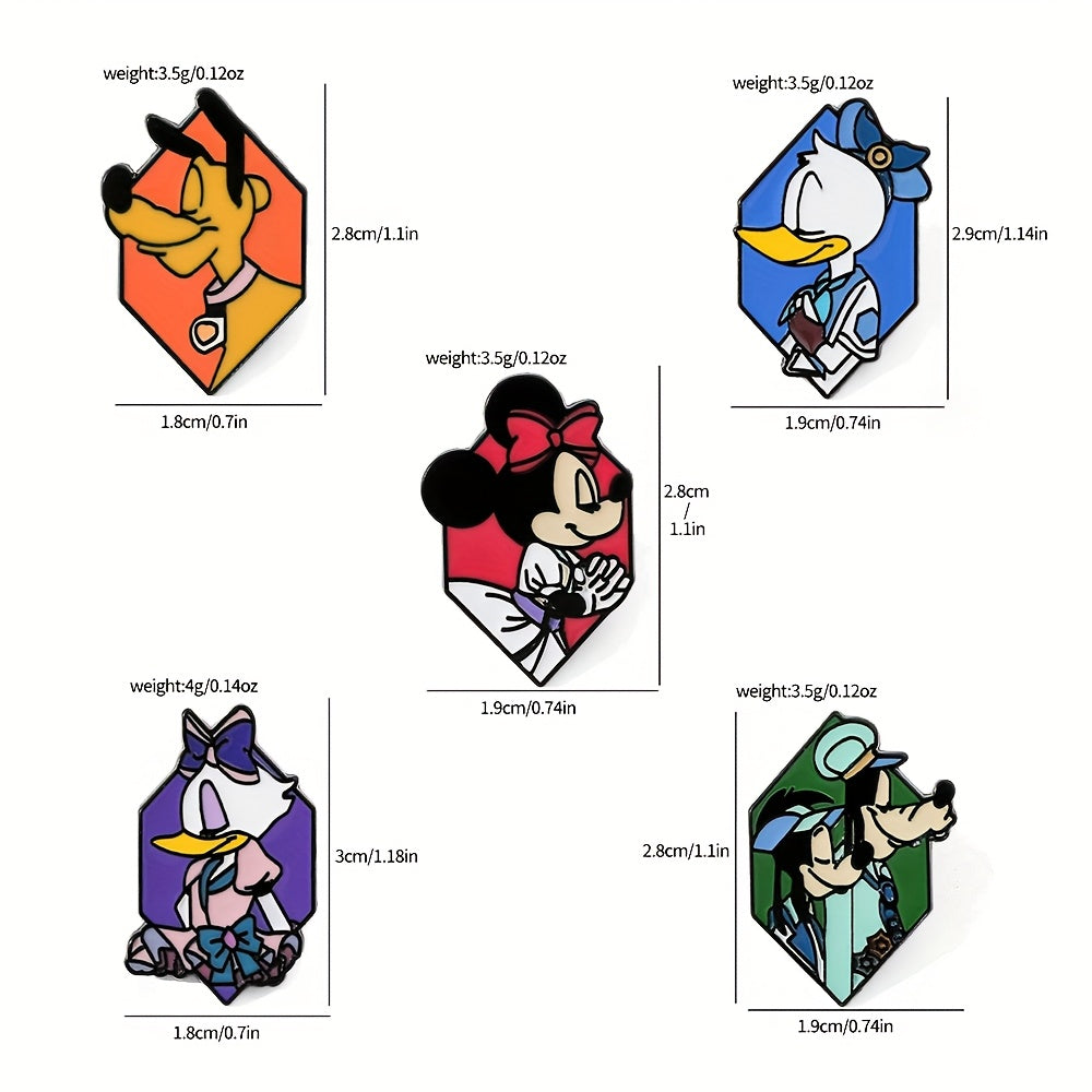 Set of 5 Cartoon Character Enamel Pins Minnie Donald Pluto Alloy Metal Badges