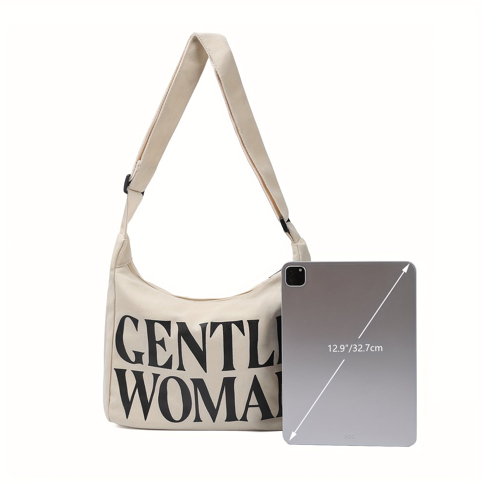 Chic harfli printli to'plam sumkasi, fermuarli yopiq, tasodifiy ish va darslar uchun mos. Yagona kamar dizayni, qora va oq polyester astar bilan.