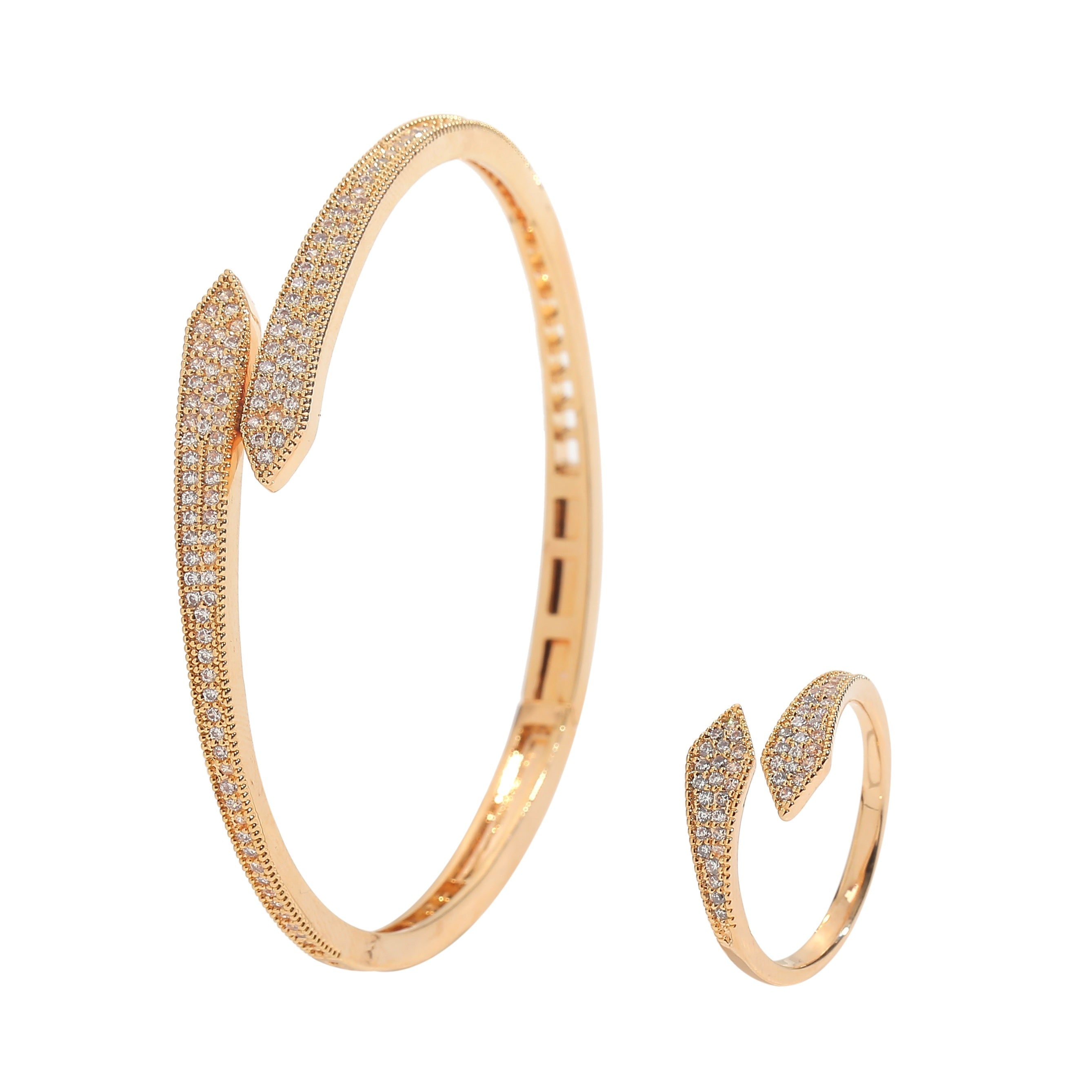 Women Zirconia Open Bangle and Ring Set Modern Fashion Jewelry