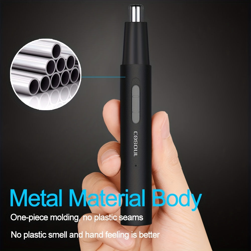 Rechargeable metal alloy nose hair trimmer with precision blades