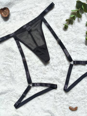 Women’s Monochrome Thongs with Garter Belt Sexy Lingerie