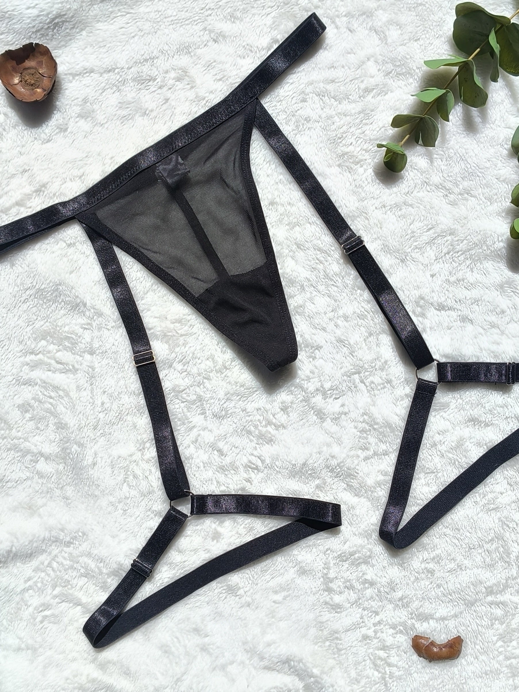 Women’s Monochrome Thongs with Garter Belt Sexy Lingerie