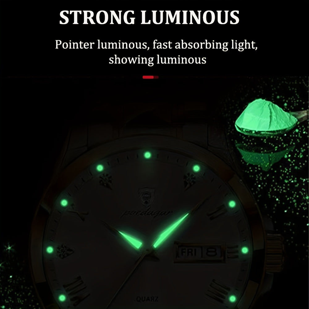 Men's Stainless Steel Quartz Watch Waterproof Luminous Calendar Sports Business