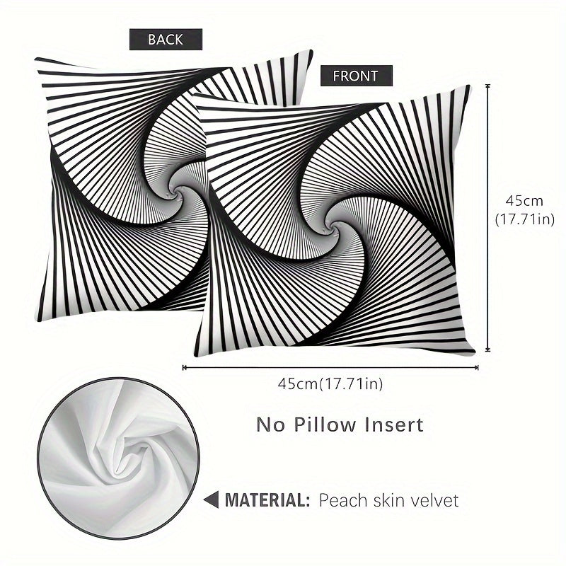 Black and White Striped Velvet Pillowcase 44cm Square Double Sided Print for Living Room Office