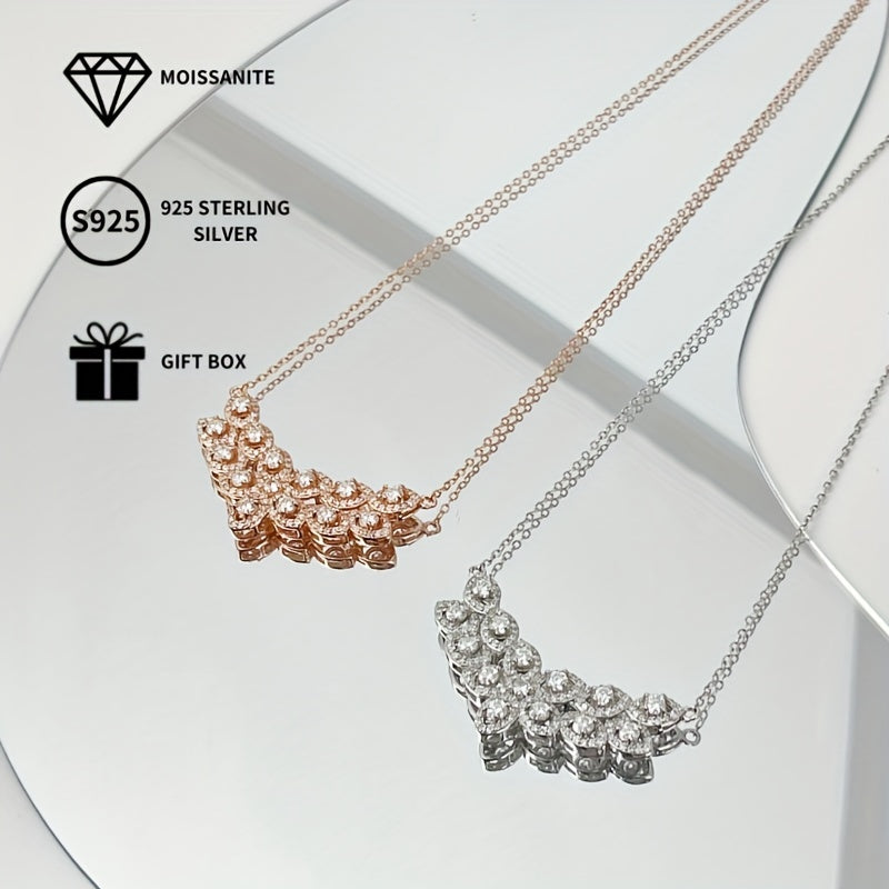 Women's Sterling Silver Pendant Necklace with Moissanite Inlay 1.3ct Elegant Jewelry