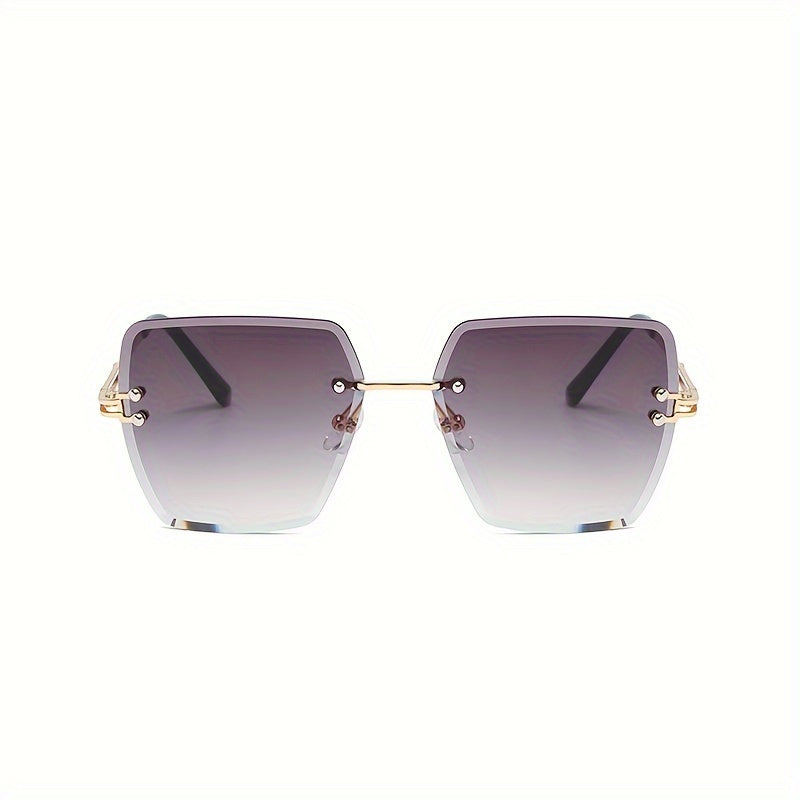 Women's Oversized Rimless Sunglasses with Gradient Lenses and Hollow Out Temples
