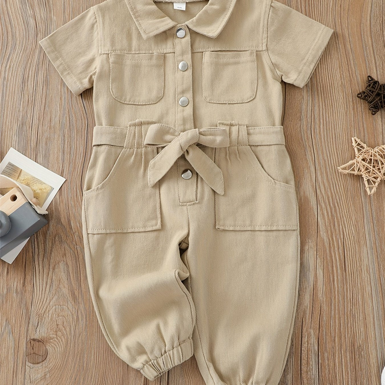 Детские розовые джинсовые комбинезоны с поясом, 100% хлопковый комбинезон с повседневным лацканом, зауженными штанинами и функциональными карманами. Идеально подходит для активного отдыха на свежем воздухе в весенне-летний сезон.