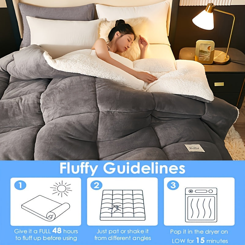 Plaid Quilted Comforter Soft Cozy Milk Velvet Fleece All-Season Bedding