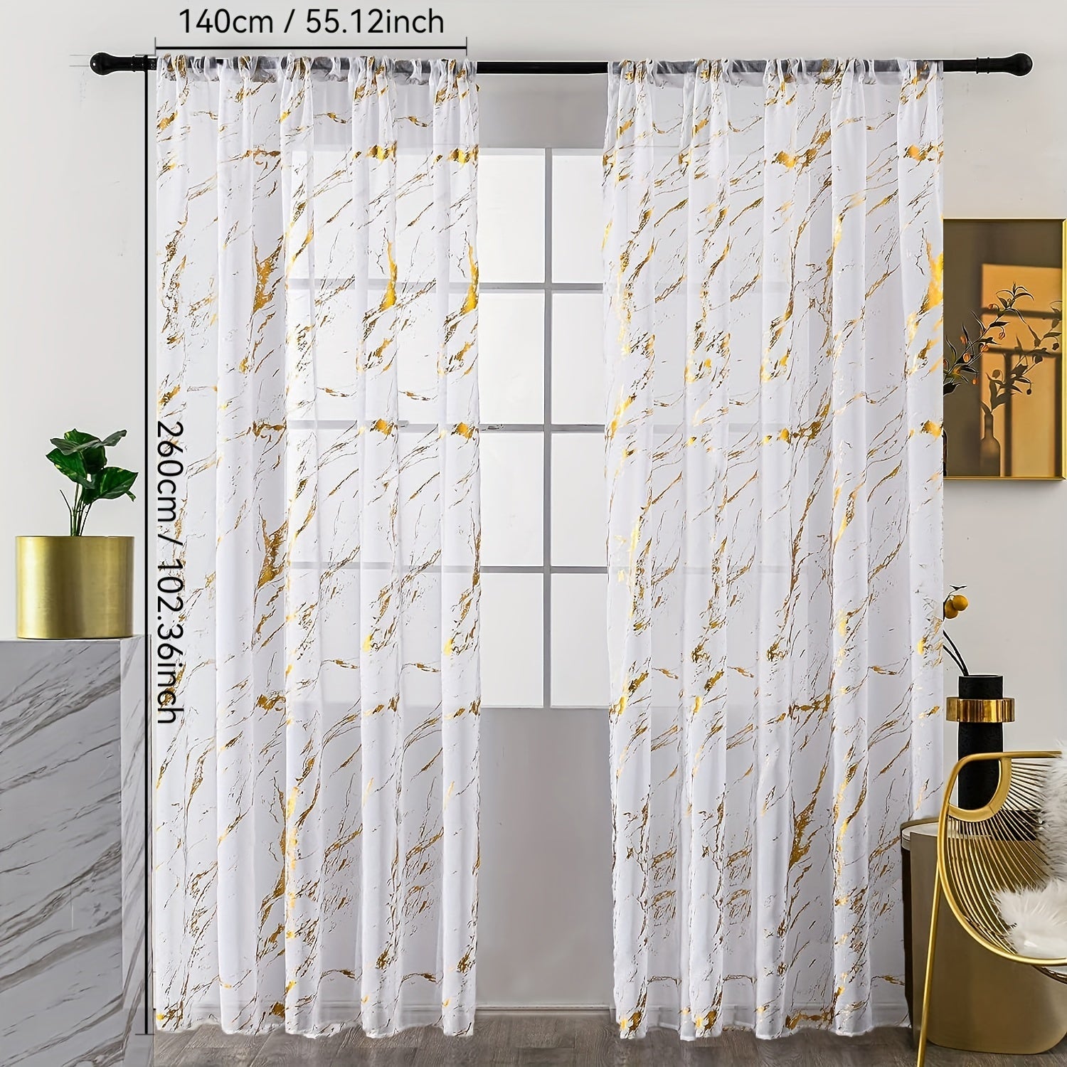 Sheer Curtains with Marble Pattern for Living Room Bedroom Office Windows