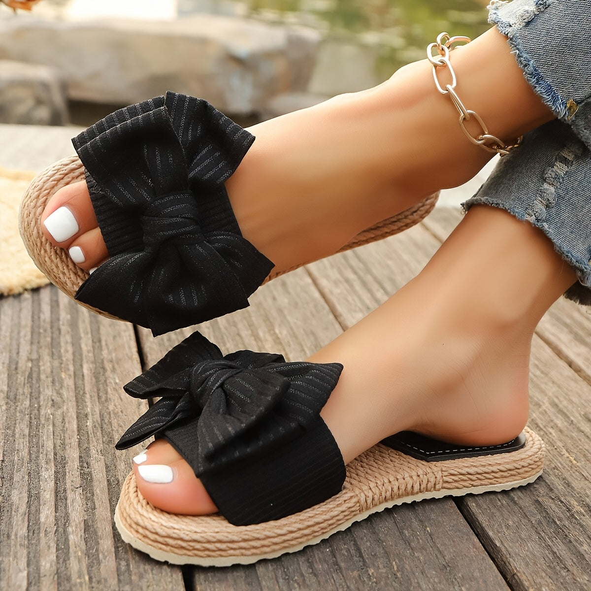 Женские балетки с бантом, открытым носком, летние легкие туфли на slip-on, тканевые, противоскользящие