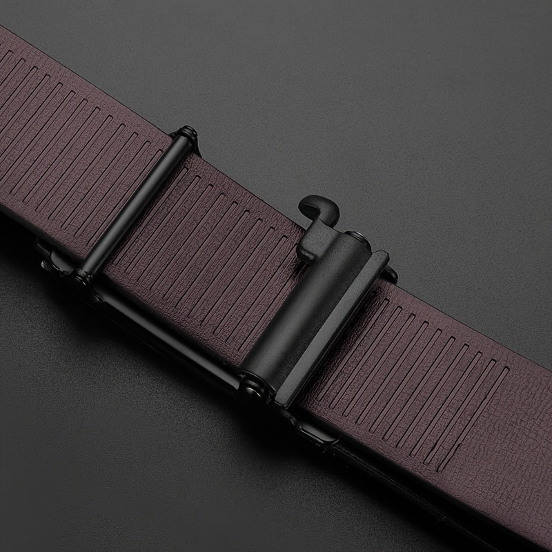 Men's Black Faux Leather Belt with Automatic Buckle for Business and Casual Use