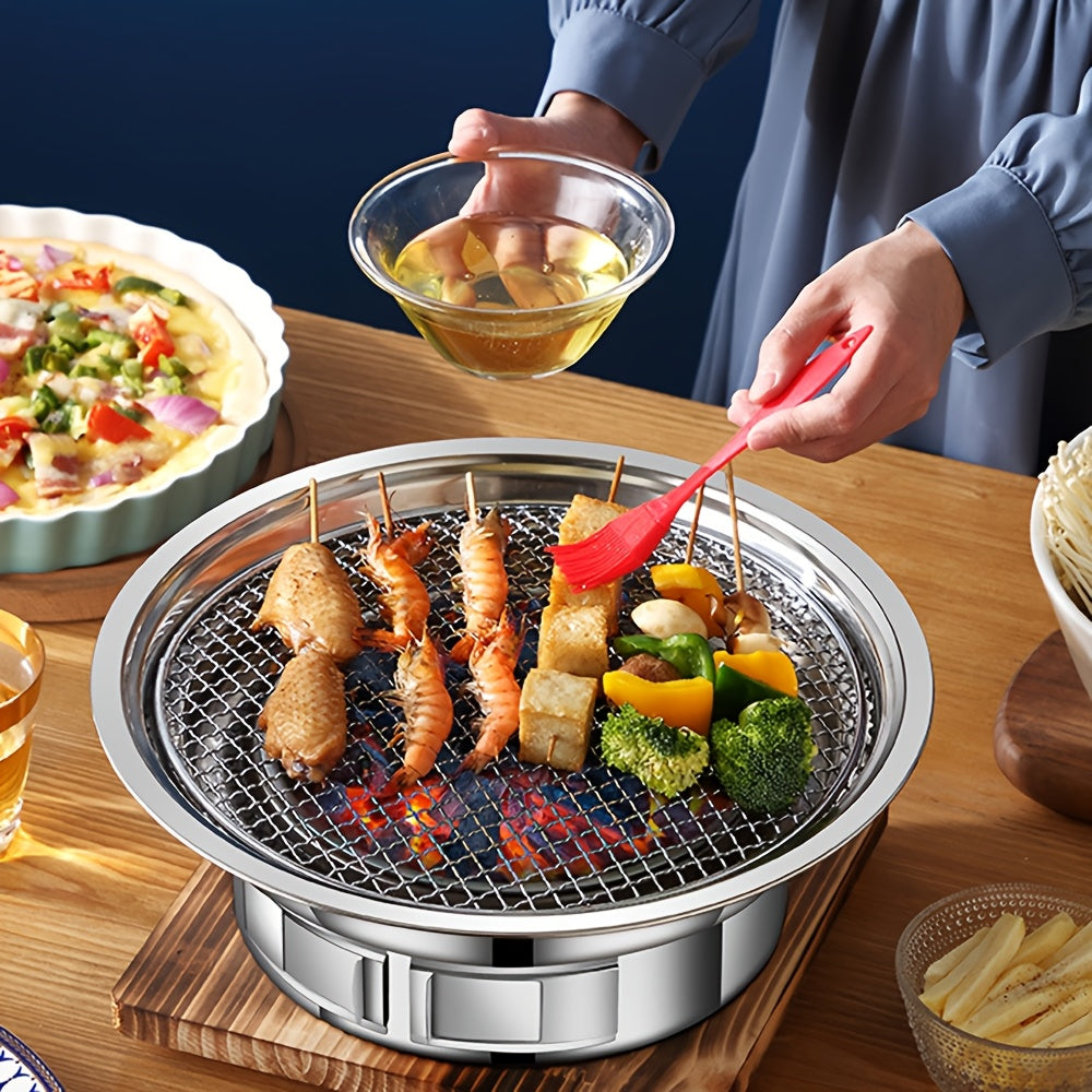 Sayohat uchun mo'ljallangan, tashqarida yurish va oshxona uchun ideal bo'lgan portativ stainless steel BBQ grill. Non-stick, go'sht va sabzavotlarni grill qilish uchun mukammal.