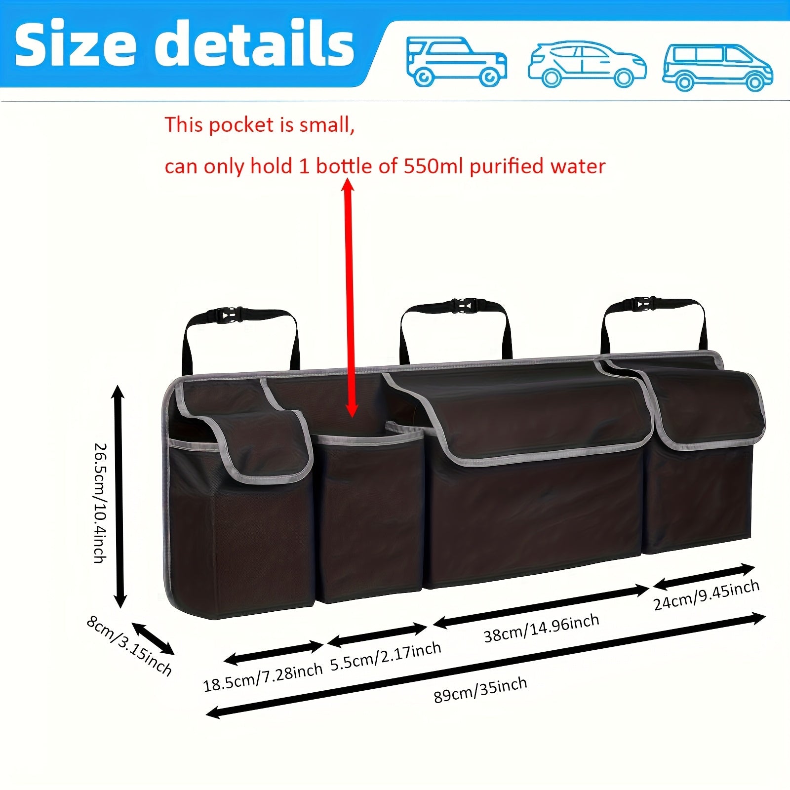 Car Trunk Organizer Oxford Material Multifunctional with Pockets and Straps