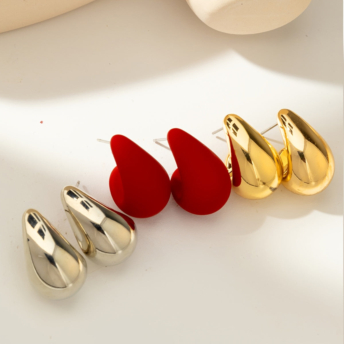 Women's Teardrop Earrings Set Hypoallergenic Stainless Steel with Red Blue Gold Silver