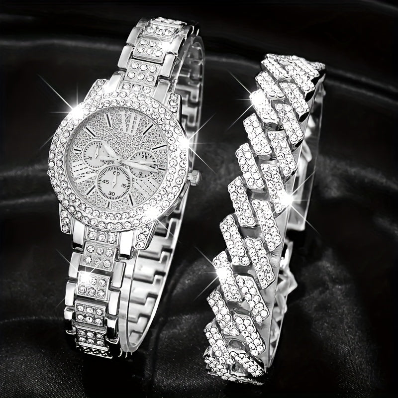 Women's Quartz Watch Set with Alloy Bracelet and Electronic Movement