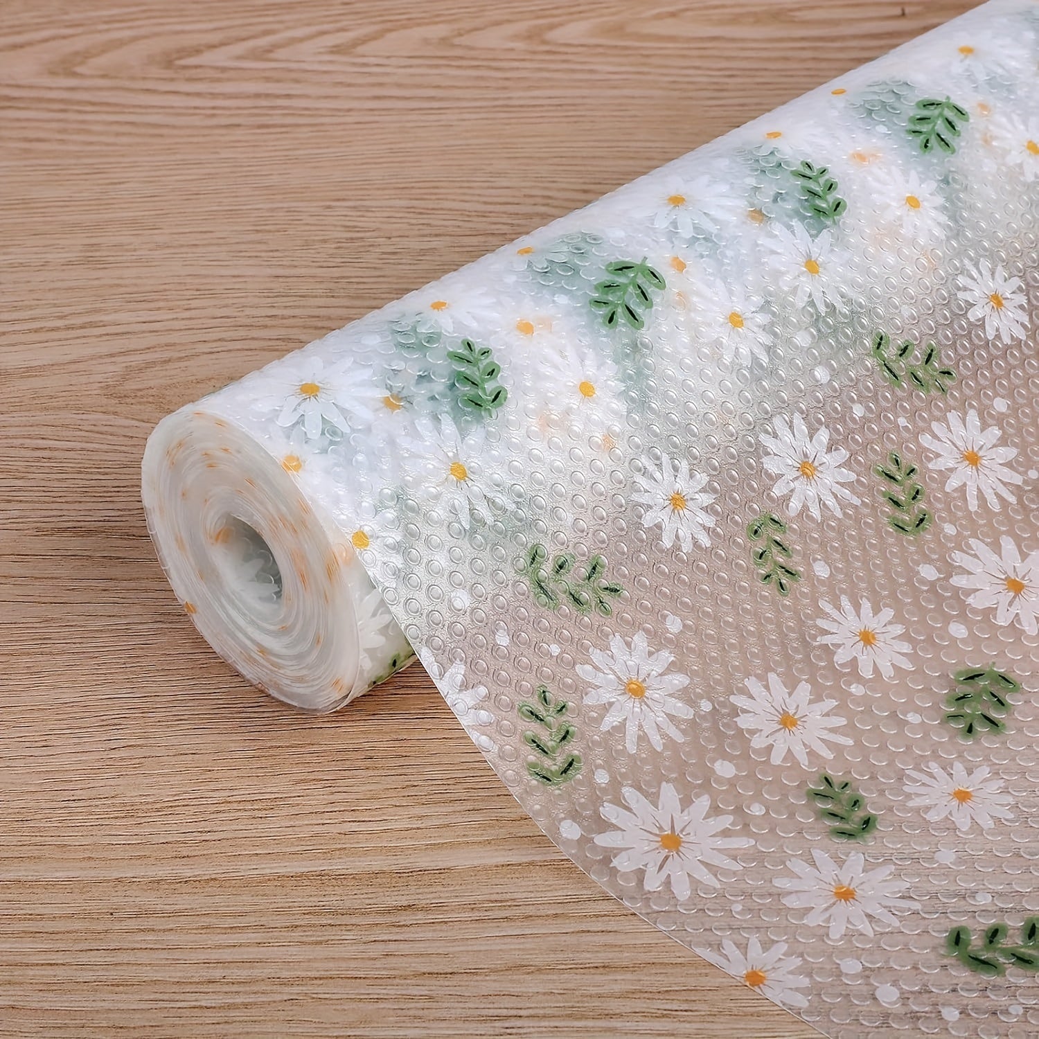 Daisy Pattern EVA Shelf Liner Waterproof Non-Slip Transparent for Kitchen Cabinets Drawers