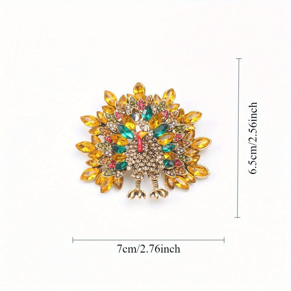 Luxury Peacock Brooch Pin Irregular Rhinestone Design for Women Men