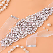 Handcrafted Rhinestone Bridal Belt Waist Chain Sash with Faux Pearl Beads Wedding Dress Accessory